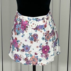 SUGAR THRILLZ Blissful Lane Satin Crepe Floral Print Wrap Skort Skirt Shorts XS